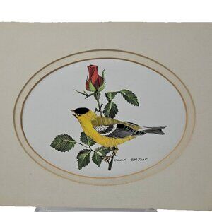 Vintage Erma Eaton Scratchboard Goldfinch Ohio Artist Butler Institute Award